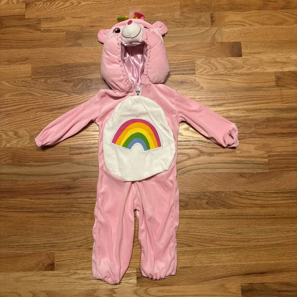 Cheer Bear Kids Care Bears Halloween Costume Size 2T Pink Rainbow 1 Piece Plush
